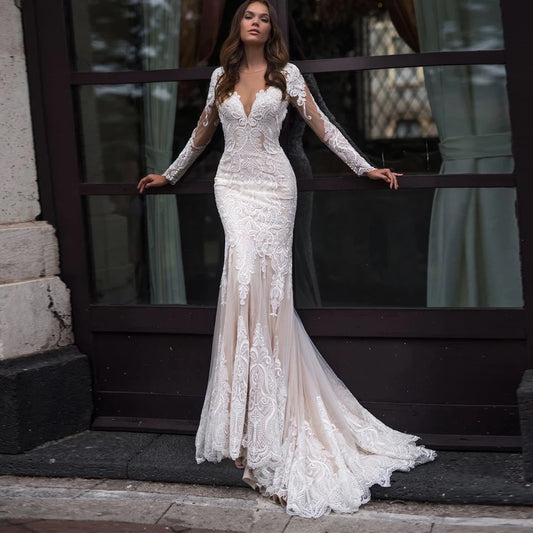 Gorgeous Long Sleeve Lace Mermaid Wedding Dresses