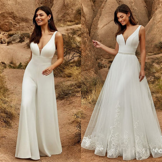 Wedding Jumpsuit (With Detachable) Bridal Dresses