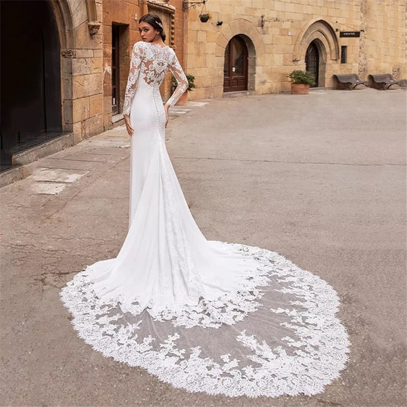 Lace Long Sleeve Mermaid Wedding Dresses