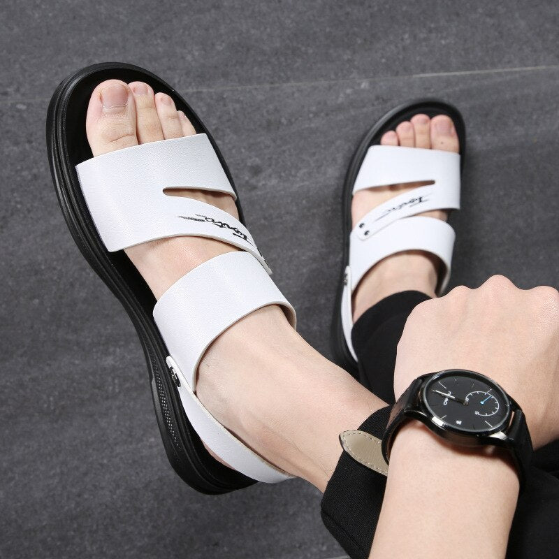 Home Flat Sandals Men Leather Summer Slippers