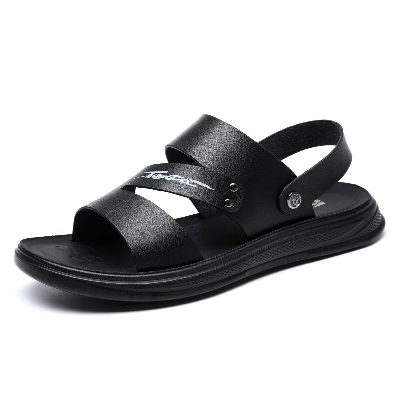 Home Flat Sandals Men Leather Summer Slippers