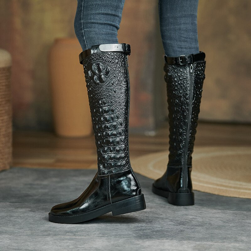 cow leather patchwork pointed toe boots