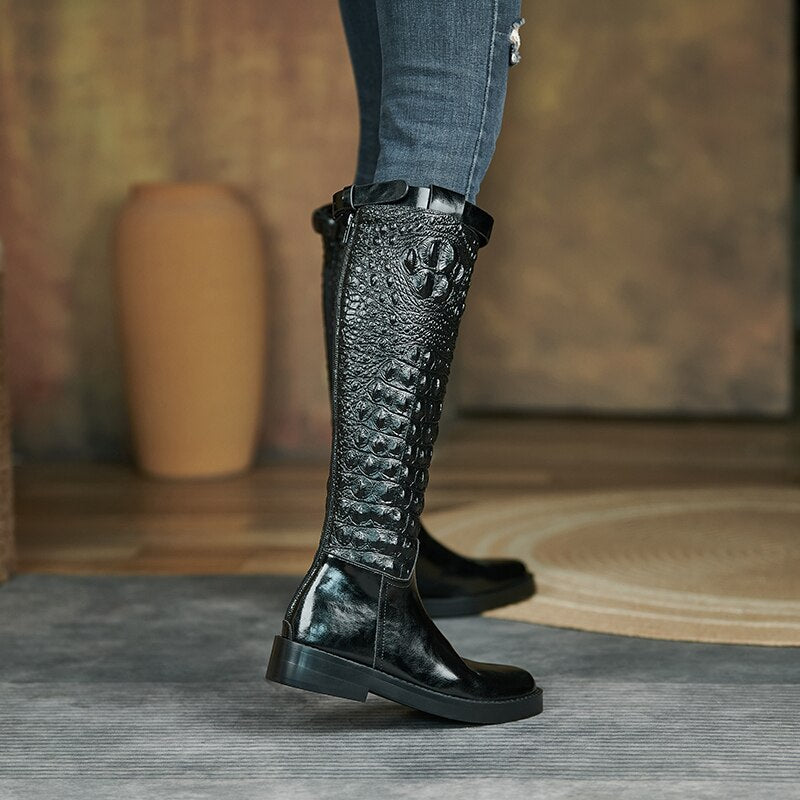 cow leather patchwork pointed toe boots