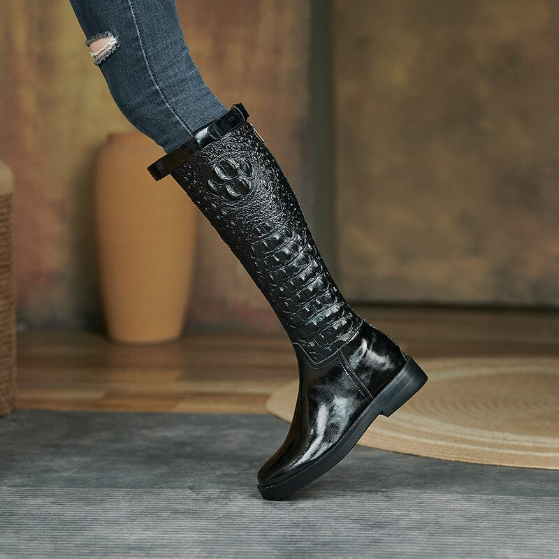 cow leather patchwork pointed toe boots