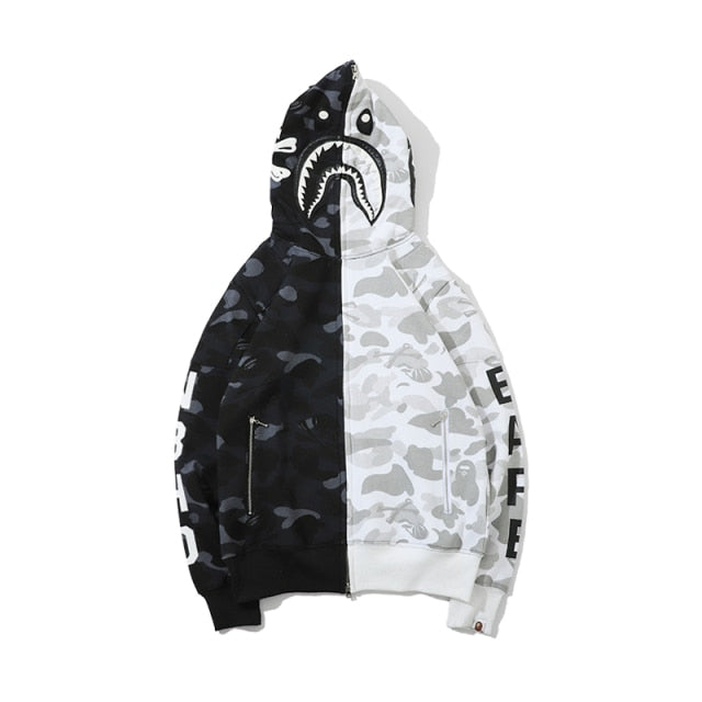 Men Women Shark Embroidery Hoodies Hip Hop