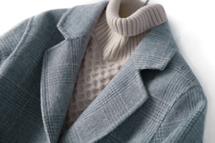 Handmade 90%Wool Women Plaid Blazer Coat