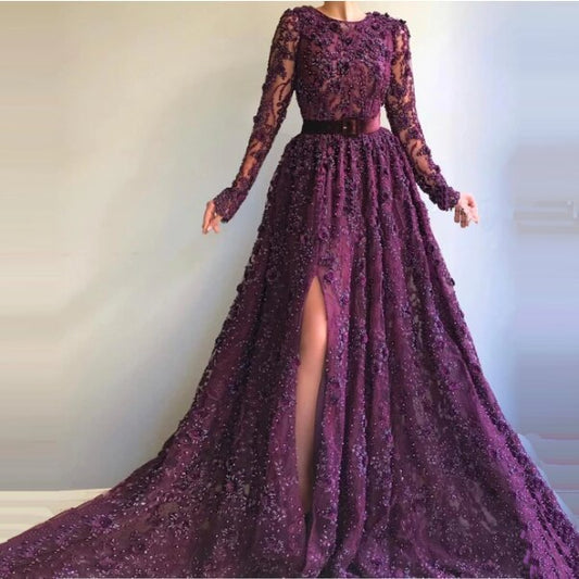 Unique Purple Prom 3D Handmade Evening Gowns