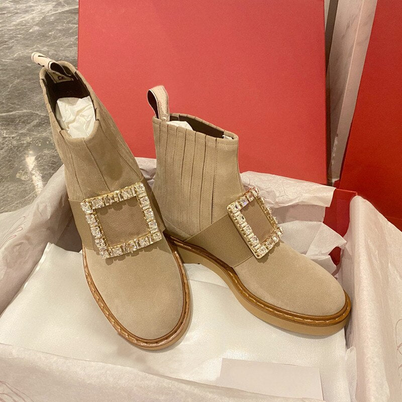 Low Heels Buckle Crystal Ankle Boots Women