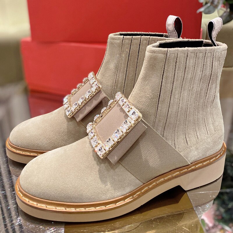 Low Heels Buckle Crystal Ankle Boots Women