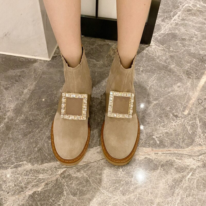 Low Heels Buckle Crystal Ankle Boots Women