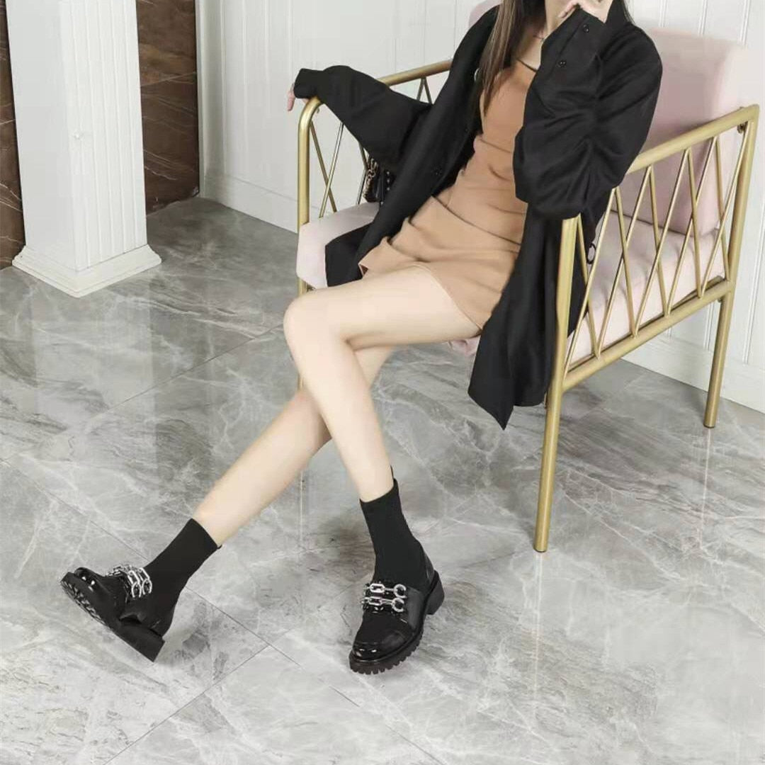 Women Leather Wool Platform Sock Boots