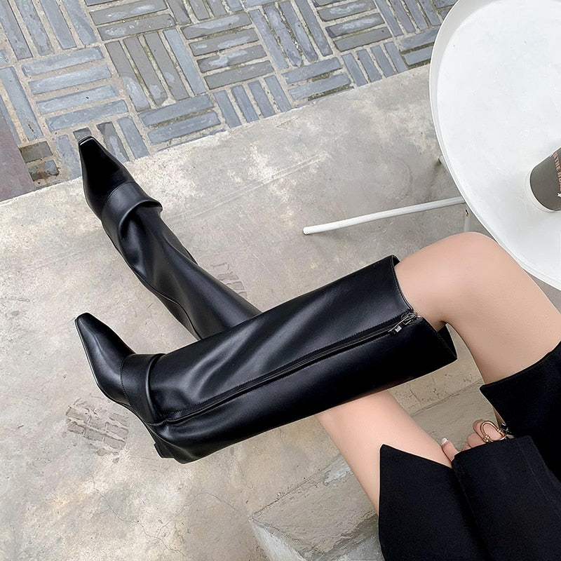 Elegant Knee High Boots Genuine Leather