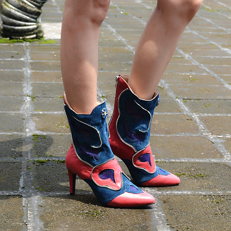 Patchwork Mid-calf Boots Women Pumps