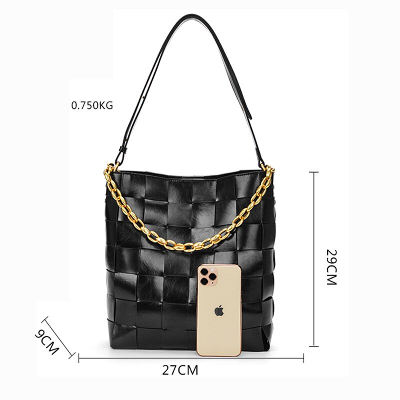 Cowhide braided bag women genuine Leather