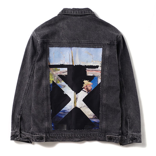 Mens Denim Bomber Jackets Ripped Holes