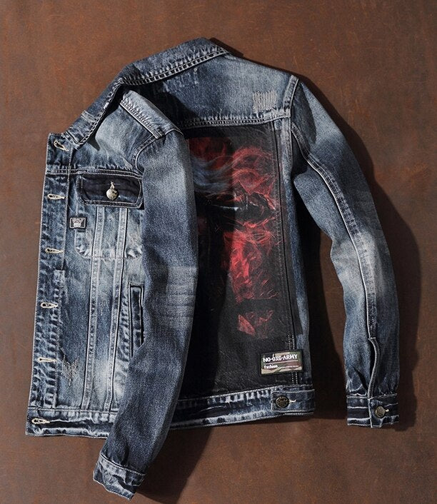 embroidery print casual male jacket vintage