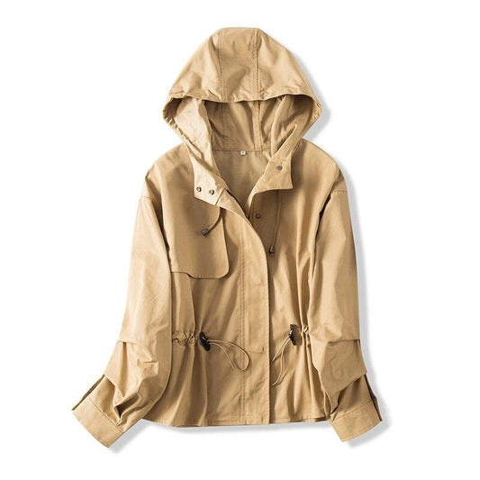 Women Cotton Hooded Trench Placket coat