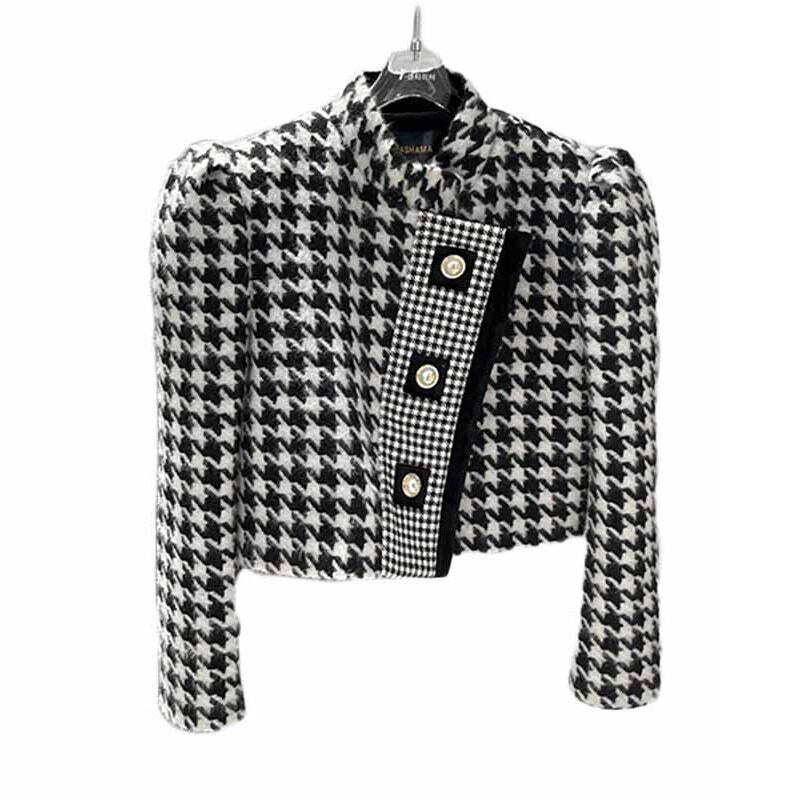 Chic Coat Women for Fall Buttoned Jacket Plaid