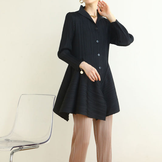 New Pleated Woman Bud dress Solid Long sleeve
