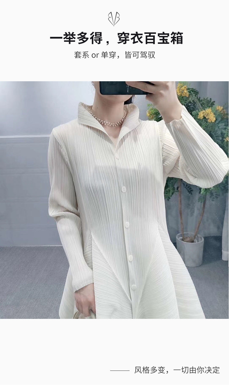 New Pleated Woman Bud dress Solid Long sleeve