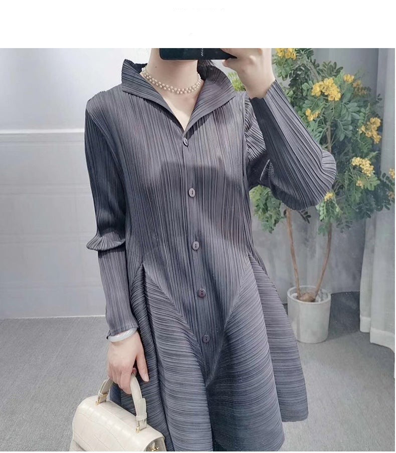 New Pleated Woman Bud dress Solid Long sleeve