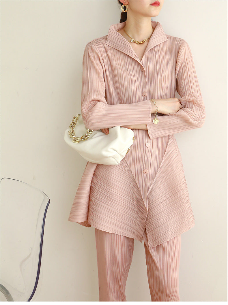 New Pleated Woman Bud dress Solid Long sleeve