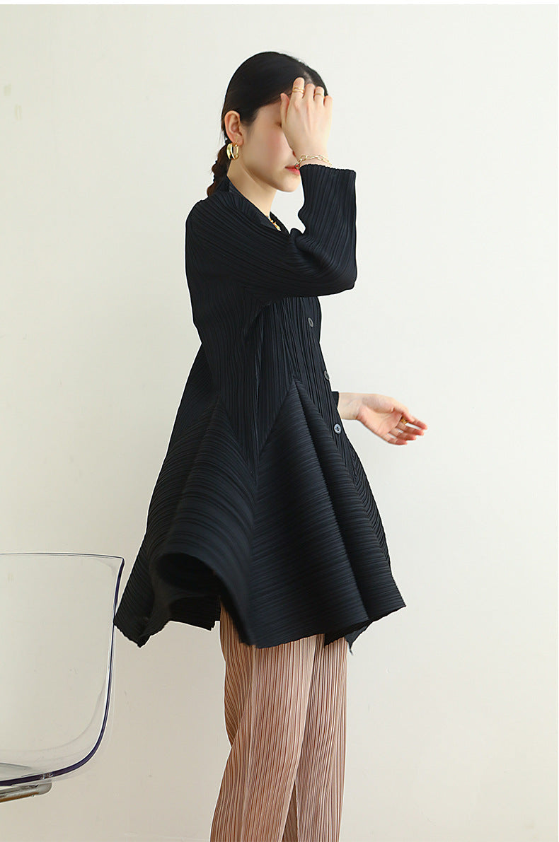 New Pleated Woman Bud dress Solid Long sleeve