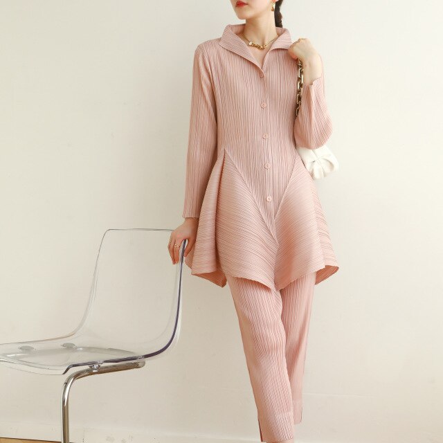 New Pleated Woman Bud dress Solid Long sleeve