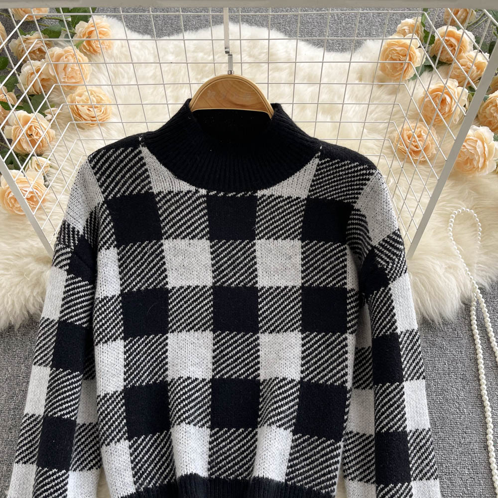 Women Fashion Plaid Sweater Suit Two Piece Knitwear