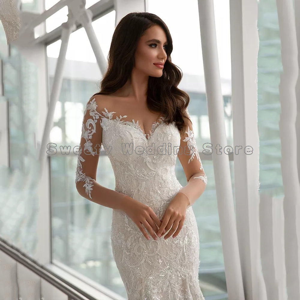 Sexy Sparkling Sequin Lace Mermaid Wedding Dresses