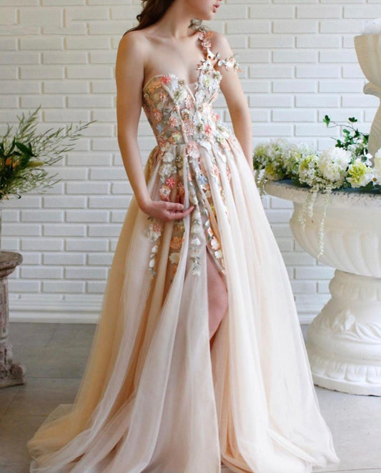 Elegant Champagne Lace Evening Dresses Sweetheart