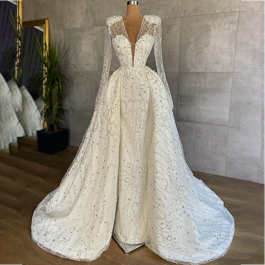 Luxury Mermaid Wedding Gowns with Detachable Train Lace