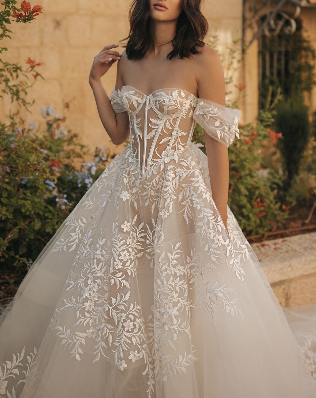 Lace Wedding Dresses for Women Appliqued Off Shoulder