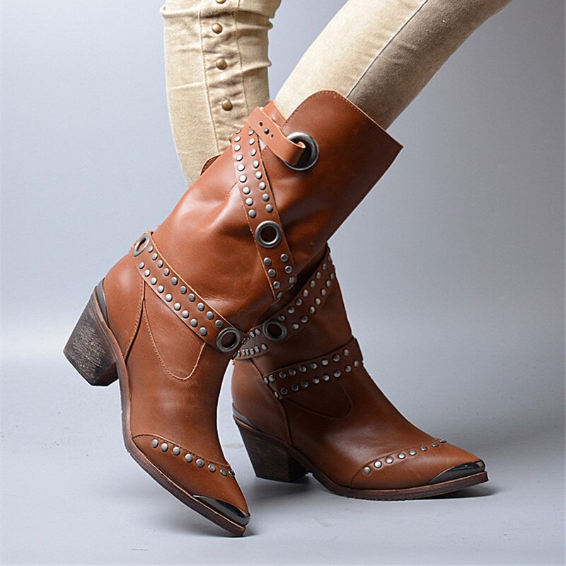 Pointed Toe Women Mid-Calf Boots