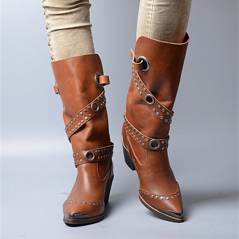 Pointed Toe Women Mid-Calf Boots