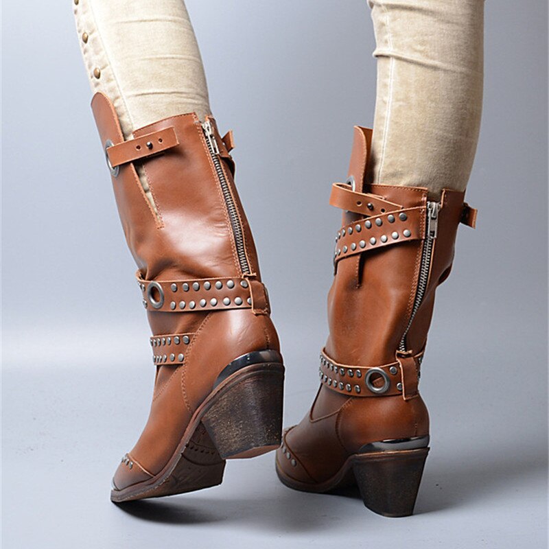 Pointed Toe Women Mid-Calf Boots