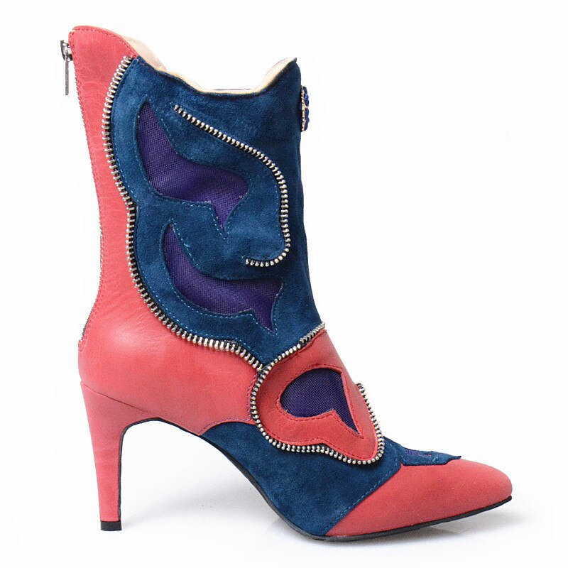 Patchwork Mid-calf Boots Women Pumps