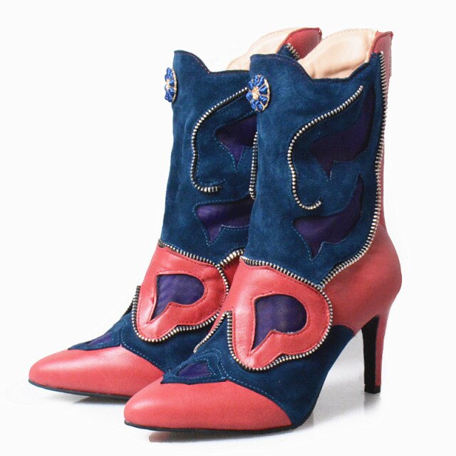 Patchwork Mid-calf Boots Women Pumps