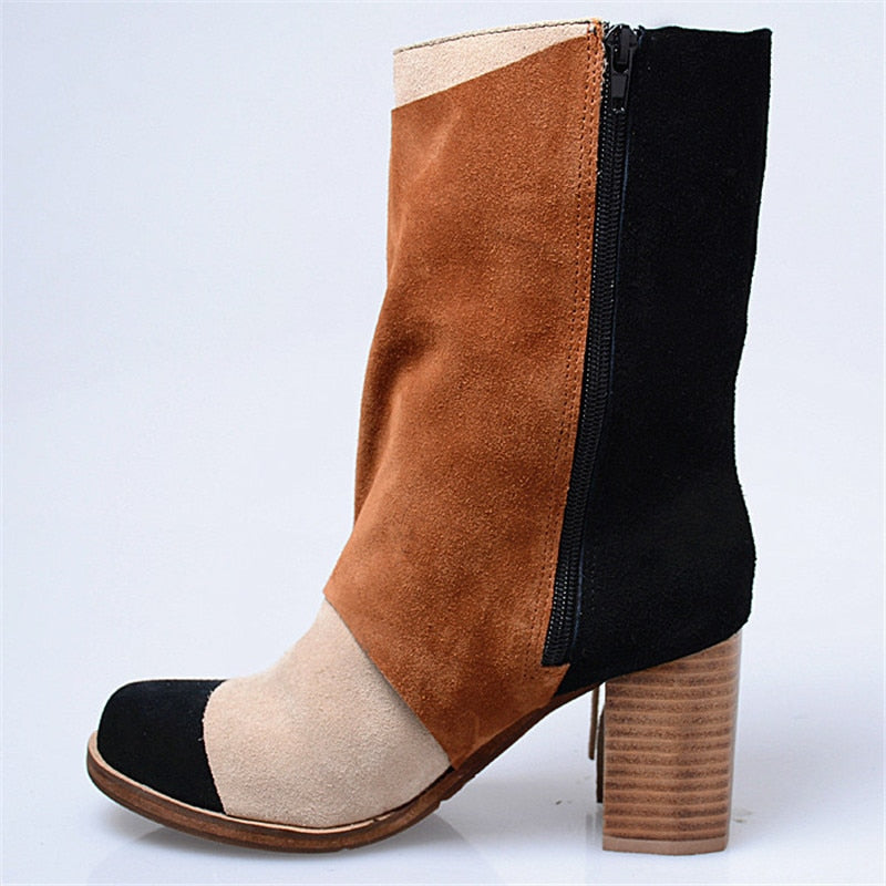 Mixed Color Fringed Women High Boots