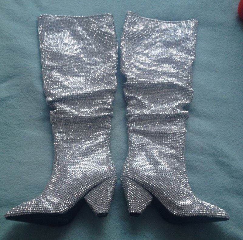 Glitter Rhinestone Drilled knee High Boots Women