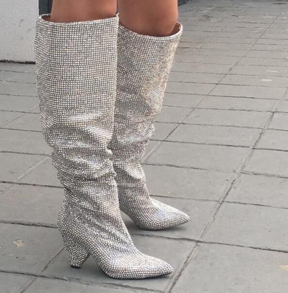 Glitter Rhinestone Drilled knee High Boots Women