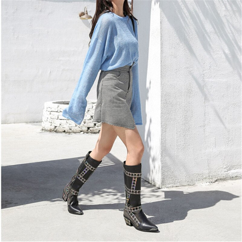 Fashion Women Knee High Boots Rivets