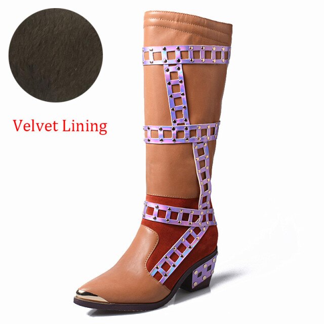 Fashion Women Knee High Boots Rivets