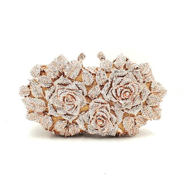 women diamonds flower crystal wallet purses