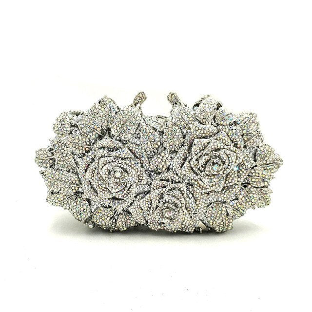 women diamonds flower crystal wallet purses