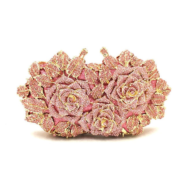 women diamonds flower crystal wallet purses